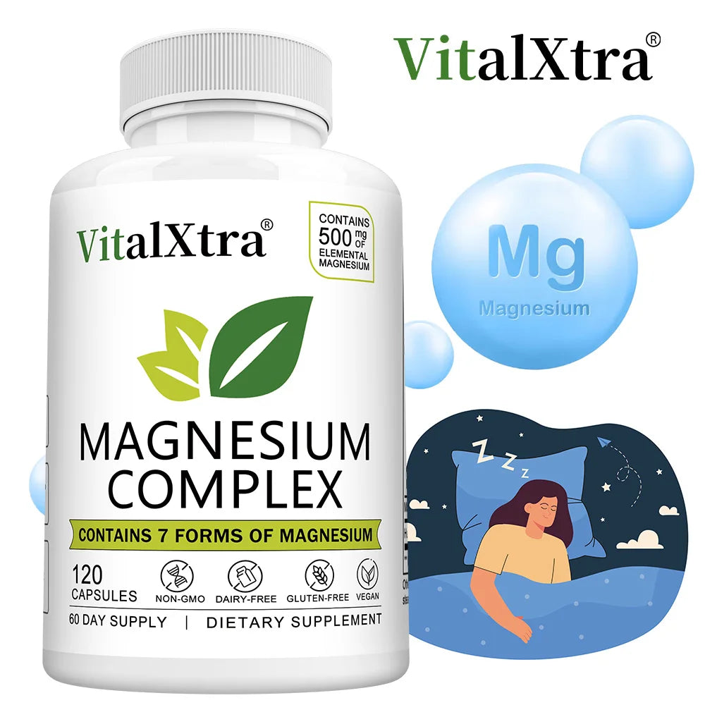 Magnesium Complex Supplement, 7-In-1 Bisglycinate, Chelate, Oxide, Malate, Orotate, Taurate, Citrate Magnesium for Calm, Sleep
