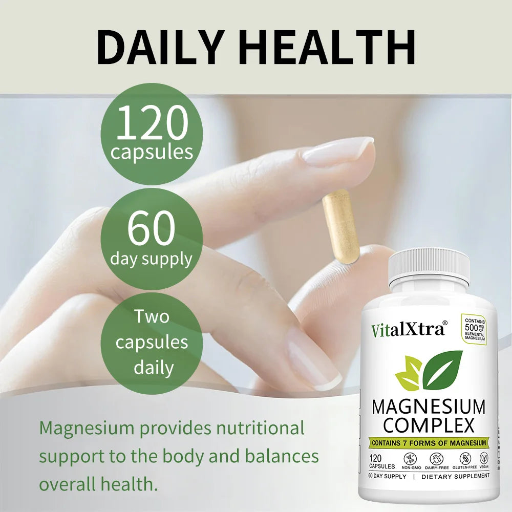 Magnesium Complex Supplement, 7-In-1 Bisglycinate, Chelate, Oxide, Malate, Orotate, Taurate, Citrate Magnesium for Calm, Sleep