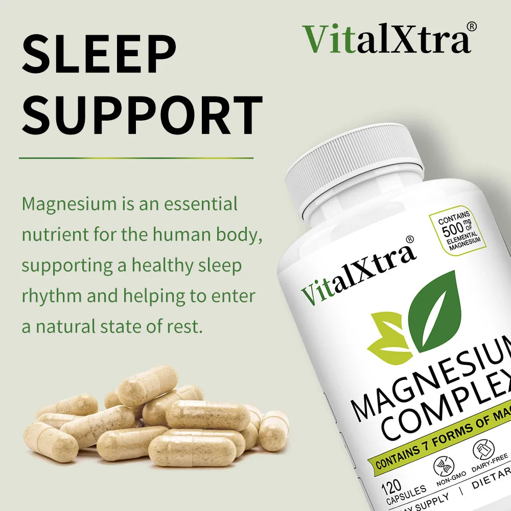Magnesium Complex Supplement, 7-In-1 Bisglycinate, Chelate, Oxide, Malate, Orotate, Taurate, Citrate Magnesium for Calm, Sleep