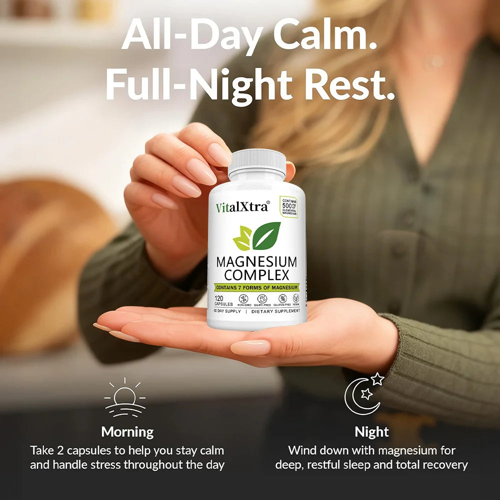 Magnesium Complex Supplement, 7-In-1 Bisglycinate, Chelate, Oxide, Malate, Orotate, Taurate, Citrate Magnesium for Calm, Sleep