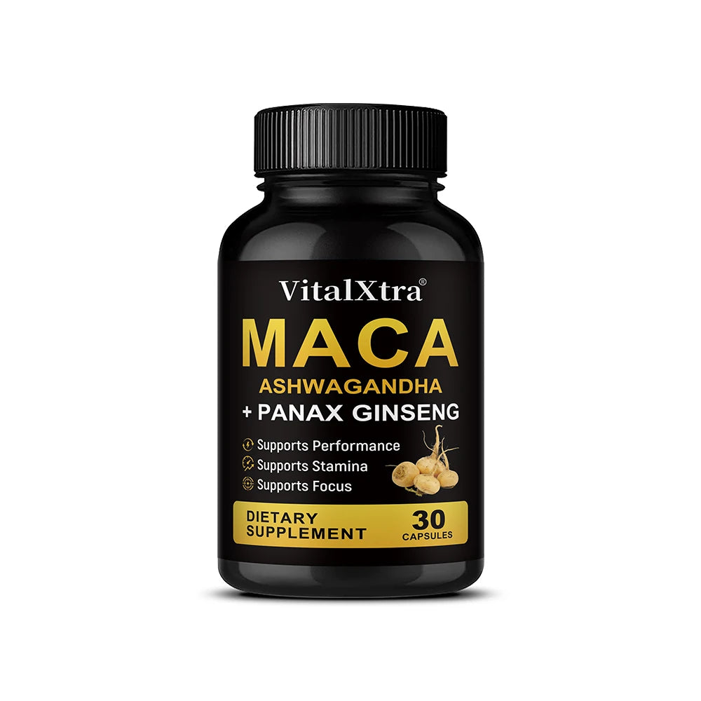 3 in 1 Ashwagandha + Maca Root + Panax Ginseng - Natural Supplement for Energy, Stamina, and Stress Support,120 Capsules