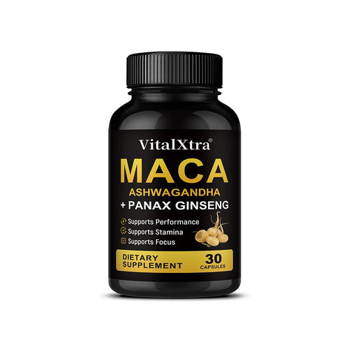 3 in 1 Ashwagandha + Maca Root + Panax Ginseng - Natural Supplement for Energy, Stamina, and Stress Support,120 Capsules