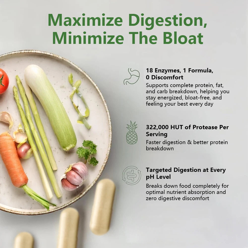 Healthy Gut & Powerful Digestive Enzymes for Enhanced Digestion - 18 Enzymes to Maintain Gut and Digestive System Health